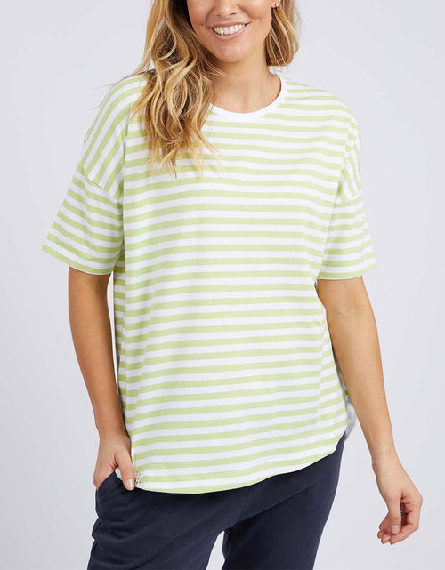 Elm - Lauren Stripe Short Sleeve Tee - Keylime & White Stripe - White & Co Living Tees & Tanks