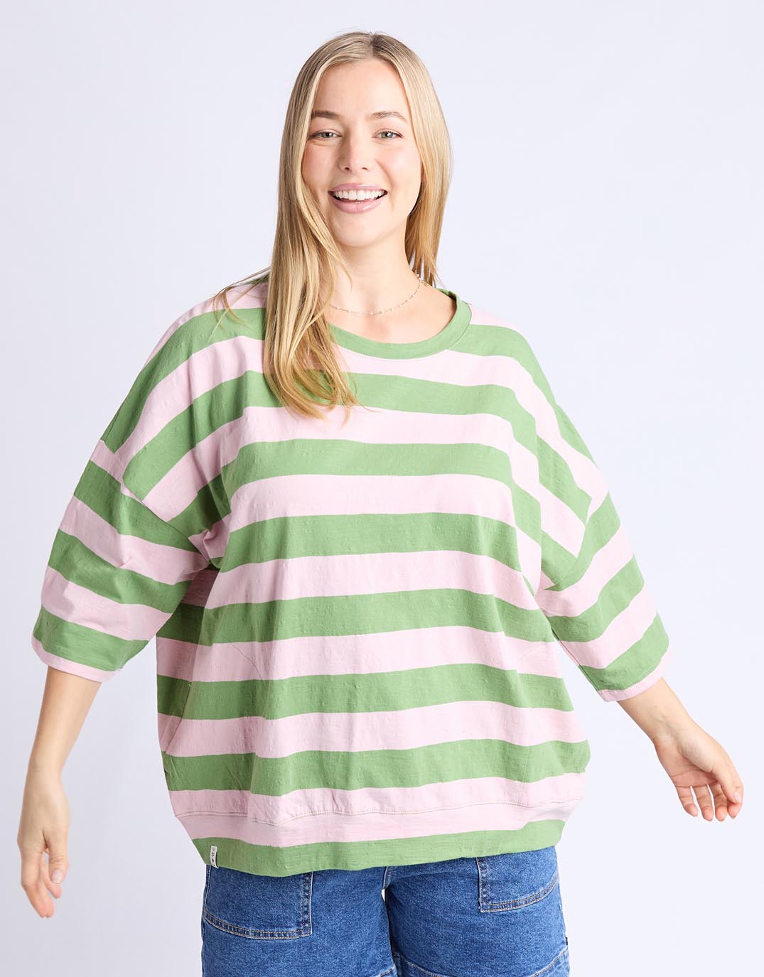 elm-mazie-block-stripe-sweat-forest-green-pink-lady-stripe-womens-clothing
