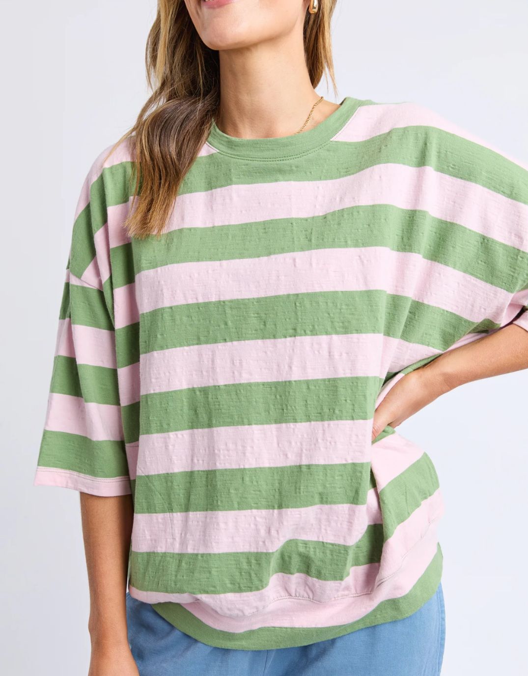 elm-mazie-block-stripe-sweat-forest-green-pink-lady-stripe-womens-clothing