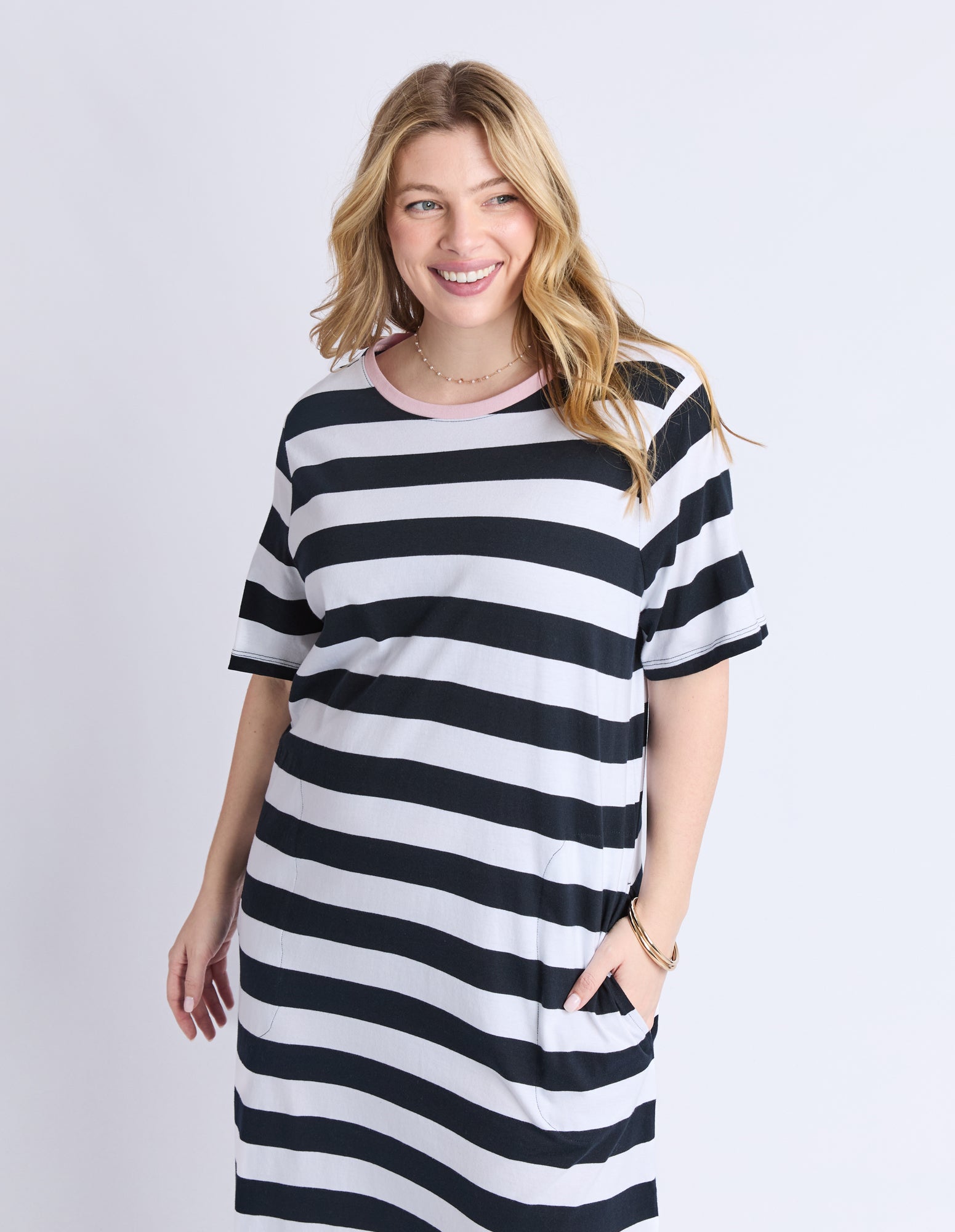 elm-sorrento-dress-black-white-stripe-womens-clothing