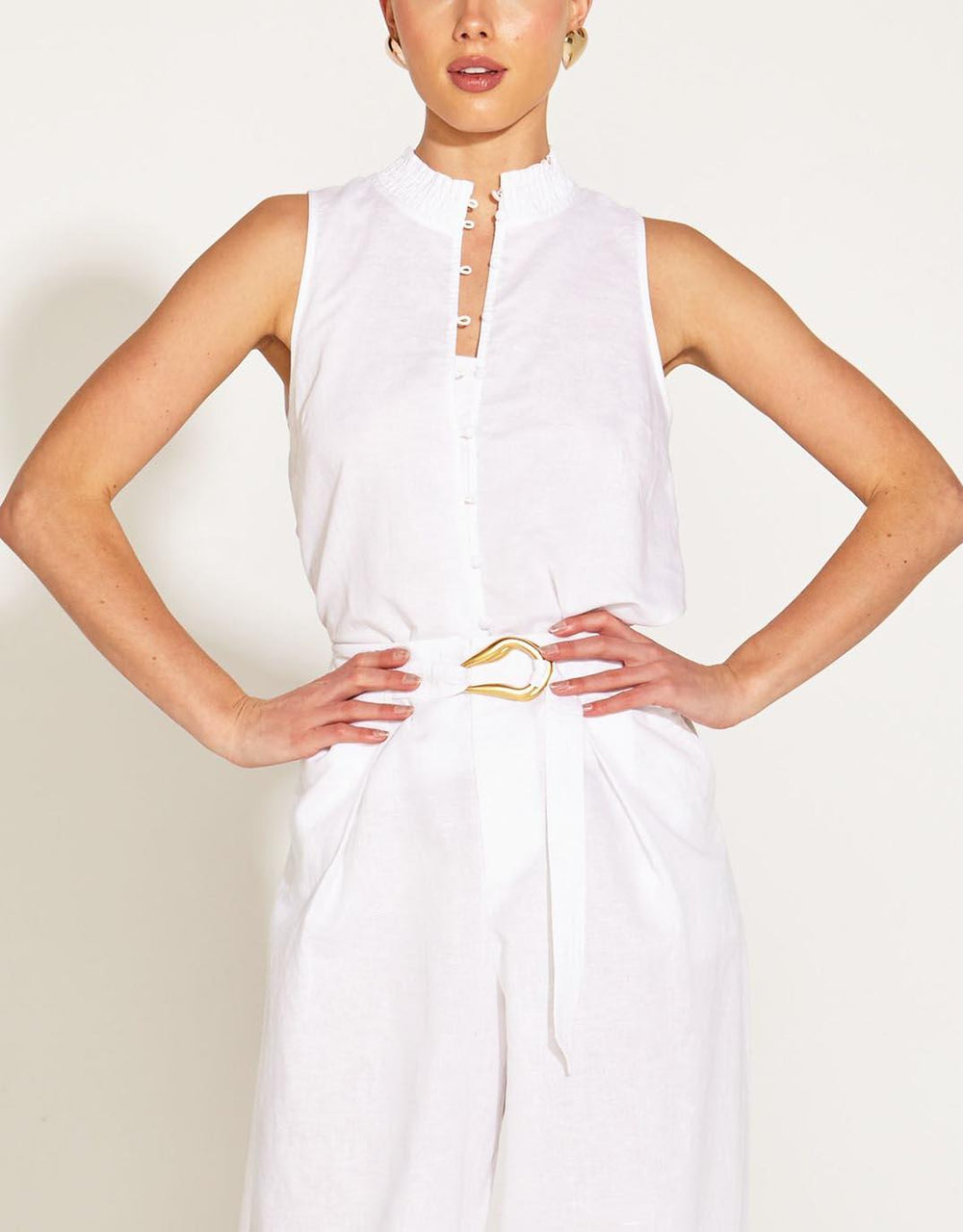Fate and Becker - A Walk In The Park Sleeveless Shirt - White - White & Co Living Tops