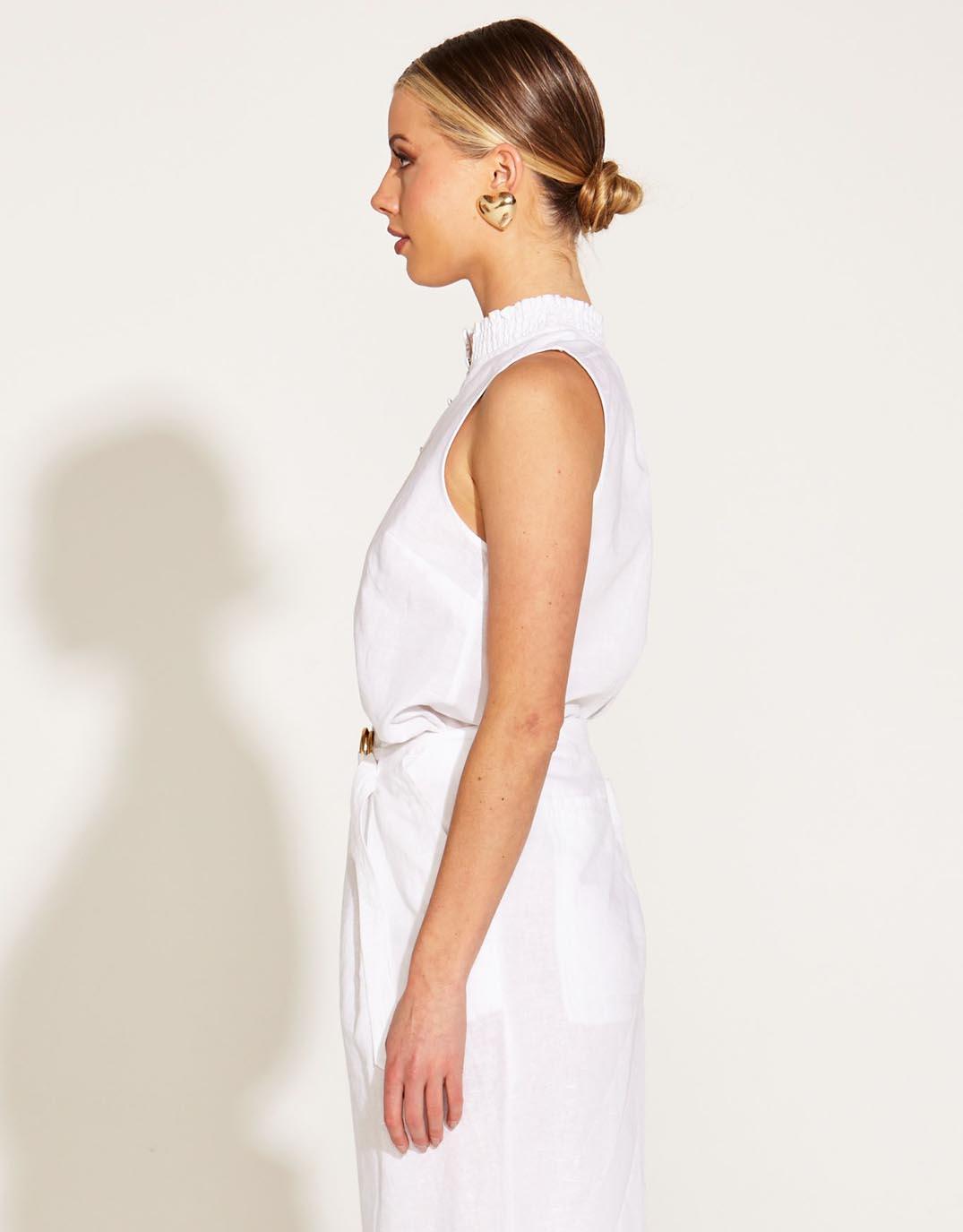 Fate and Becker - A Walk In The Park Sleeveless Shirt - White - White & Co Living Tops