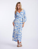 Florencia The Label - Porter Wrap Maxi Dress - Blue Palm Print - paulaglazebrook Dresses