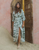 Florencia The Label - Porter Wrap Maxi Dress - Khaki Palm - White & Co Living Dresses