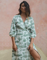 Florencia The Label - Porter Wrap Maxi Dress - Khaki Palm - paulaglazebrook Dresses