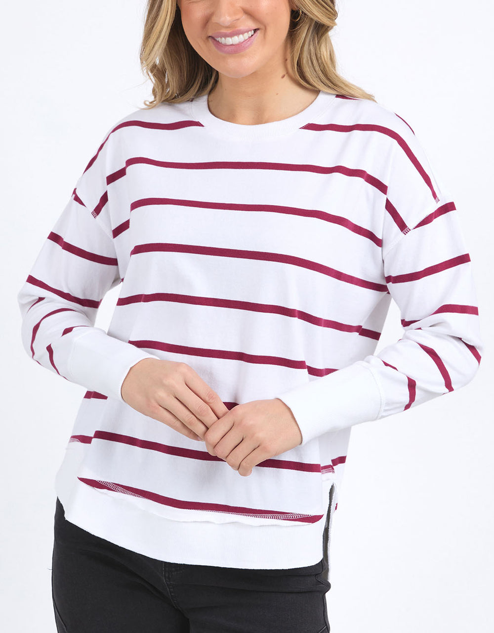 foxwood-farrah-stripe-long-sleeve-white-beetroot-red-stripe-womens-clothing