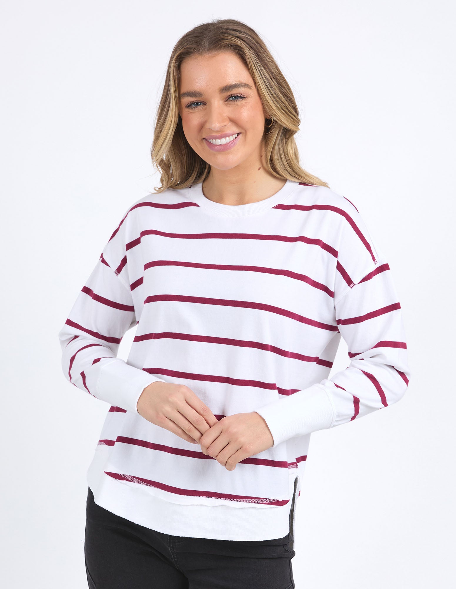 foxwood-farrah-stripe-long-sleeve-white-beetroot-red-stripe-womens-clothing