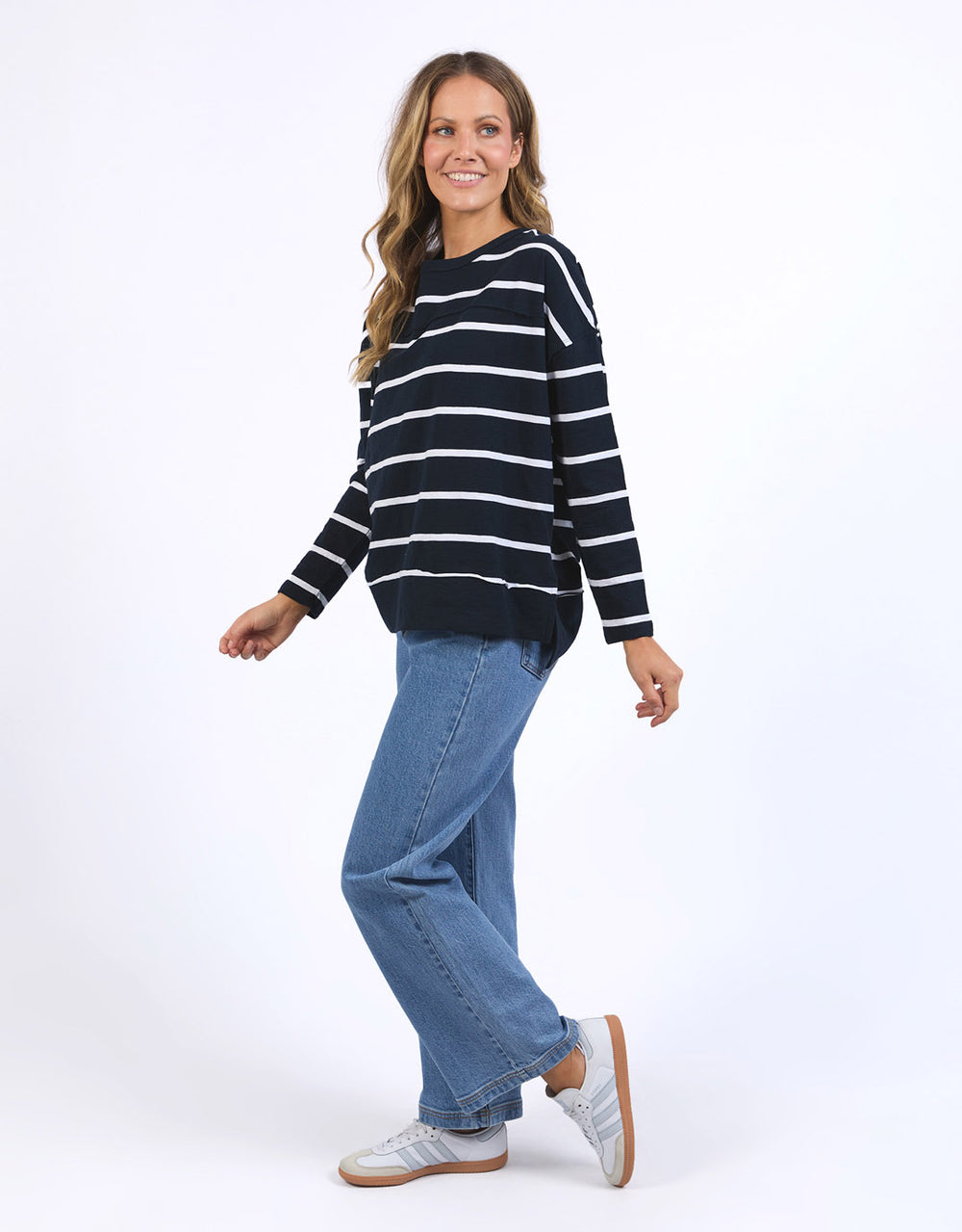 Jayne Stripe Throw On Top - Navy/White Stripe