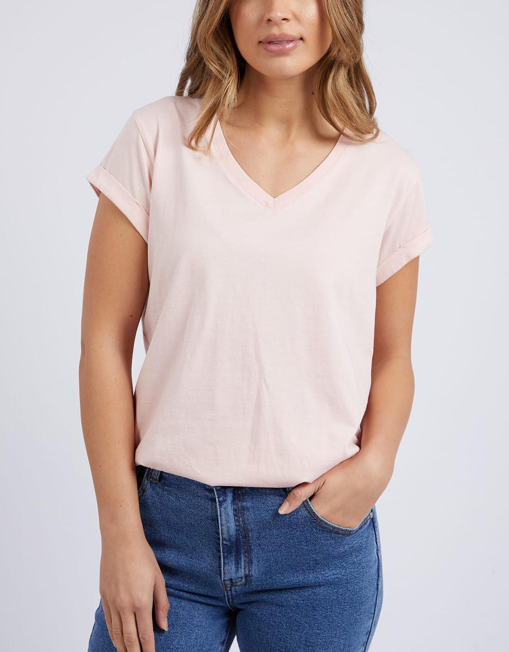 Foxwood - Manly Vee Tee - Peach Pink - White & Co Living Tops