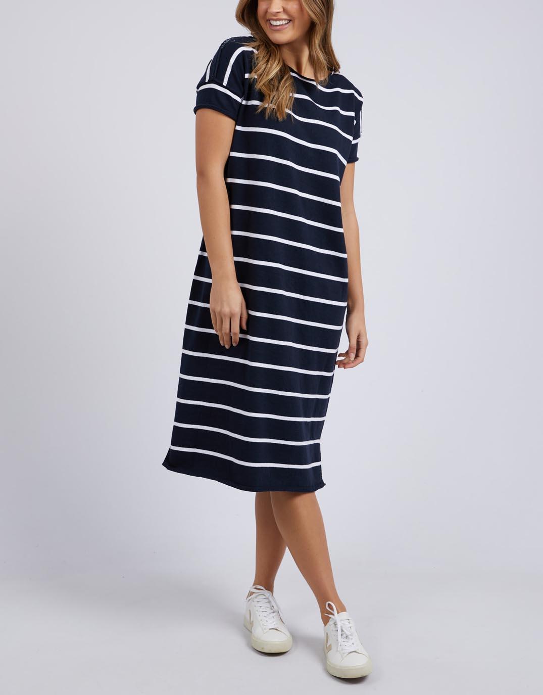 Foxwood - Margot Stripe Knit Dress - Navy & White Stripe - White & Co Living Dresses