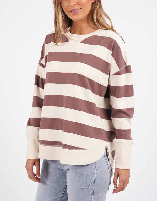 Foxwood - Striped Delilah Crew - Mocha - White & Co Living Jumpers