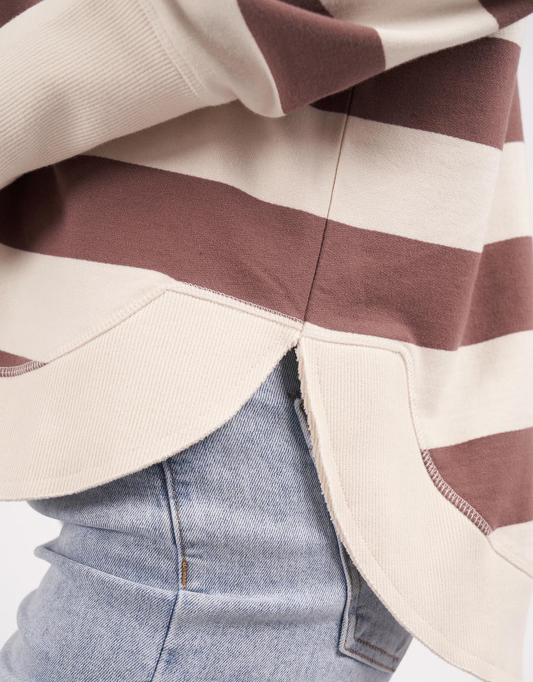 Foxwood - Striped Delilah Crew - Mocha - White & Co Living Jumpers
