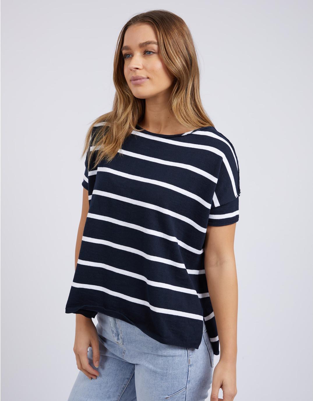 Foxwood - Tahlia Stripe Tee - Navy & White Stripe - White & Co Living Tops