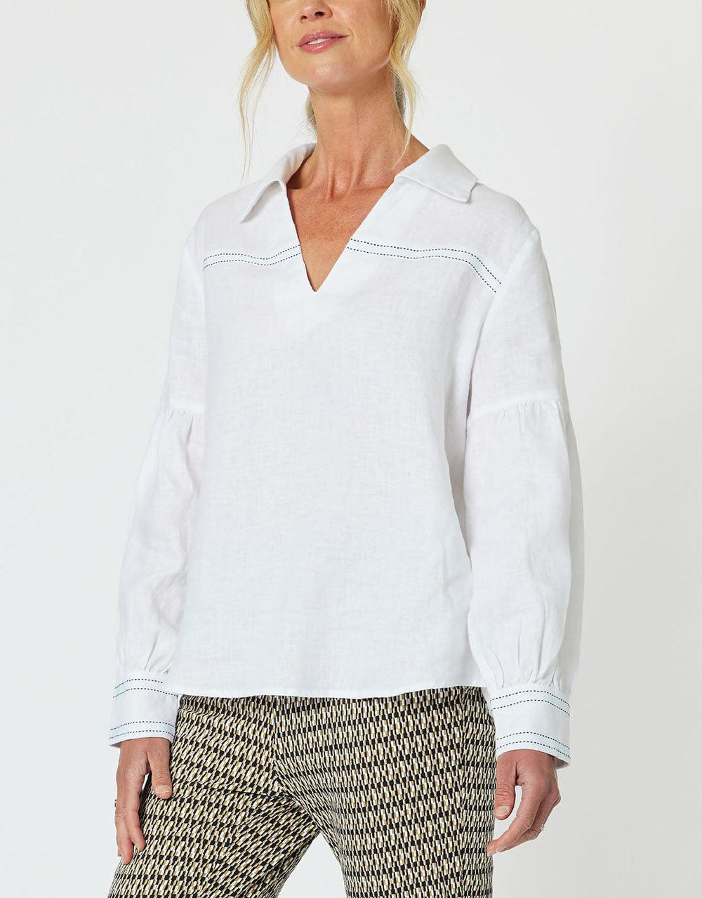 Gordon Smith - Eliza Linen Shirt - White - White & Co Living Tops