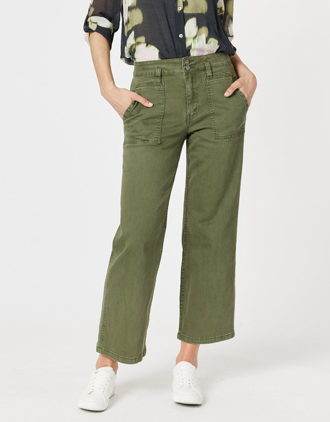 Hudson Wide Leg Jeans - Khaki