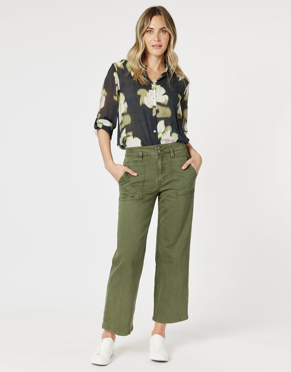 Hudson Wide Leg Jeans - Khaki