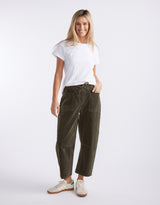 Cord Leo Barrel Jean - Forest Moss