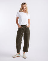 Cord Leo Barrel Jean - Forest Moss