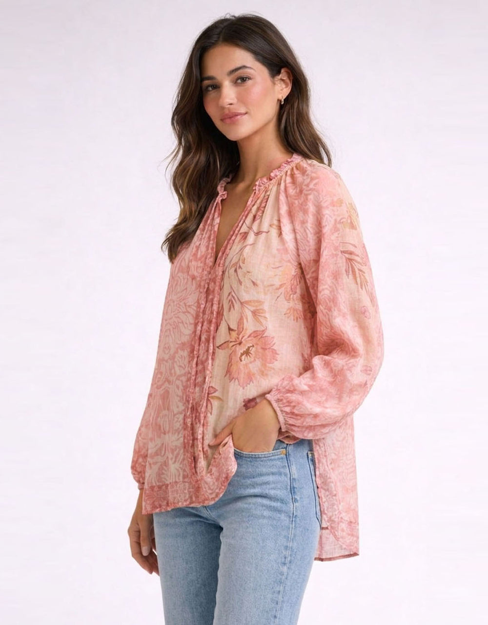 Emily Ruffle Shirt - Blush Print