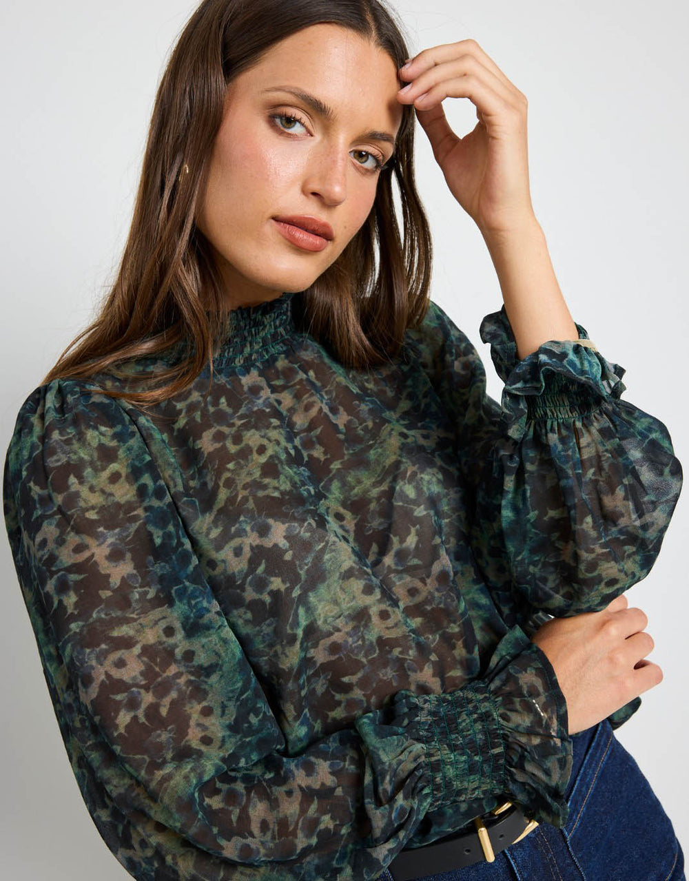ivy-jack-emphatic-ditsy-print-shirred-neck-long-sleeve-top-khaki-womens-clothing