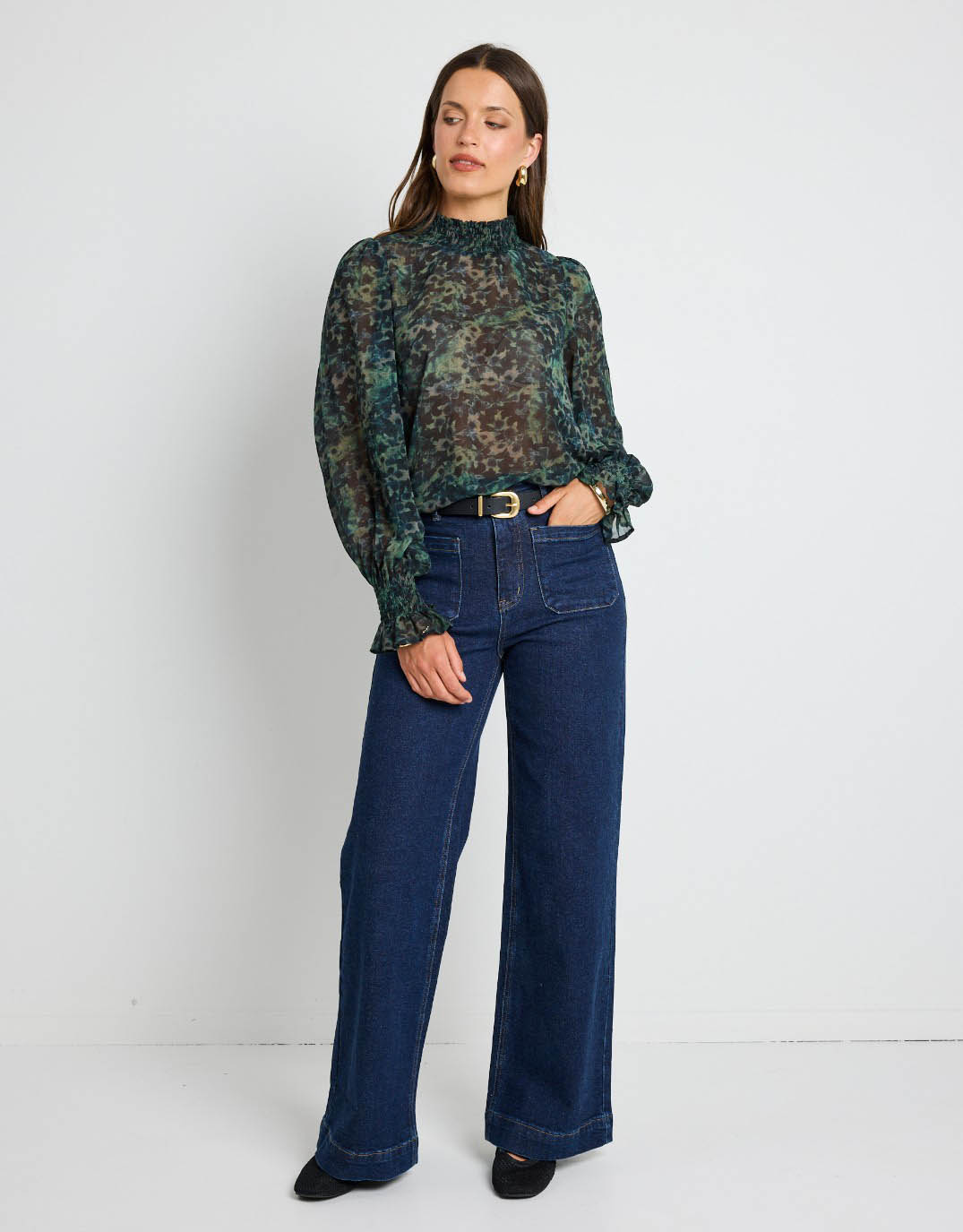 ivy-jack-emphatic-ditsy-print-shirred-neck-long-sleeve-top-khaki-womens-clothing