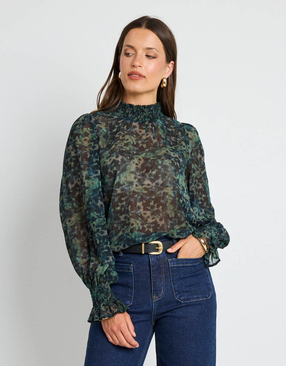 ivy-jack-emphatic-ditsy-print-shirred-neck-long-sleeve-top-khaki-womens-clothing