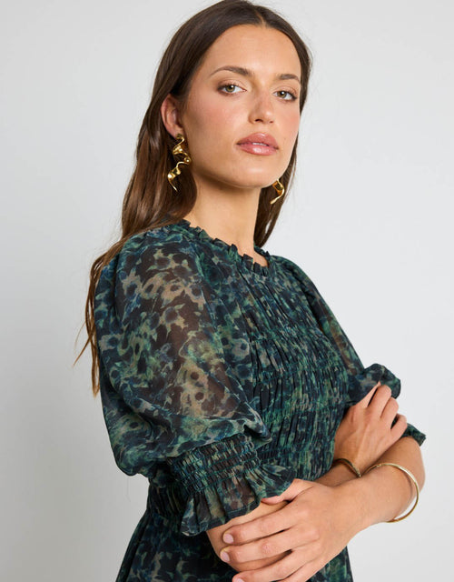 ivy-jack-showcase-ditsy-print-georgette-puff-sleeve-tiered-maxi-dress-khaki-womens-clothing