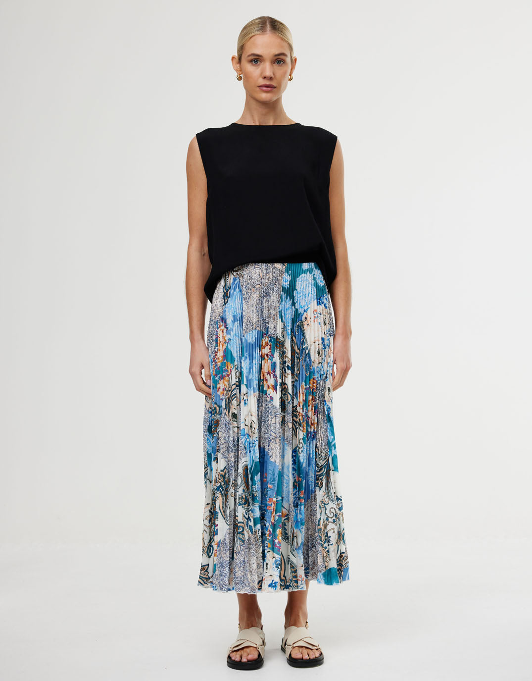 Goldie Maxi Skirt - Cyan Patchwork