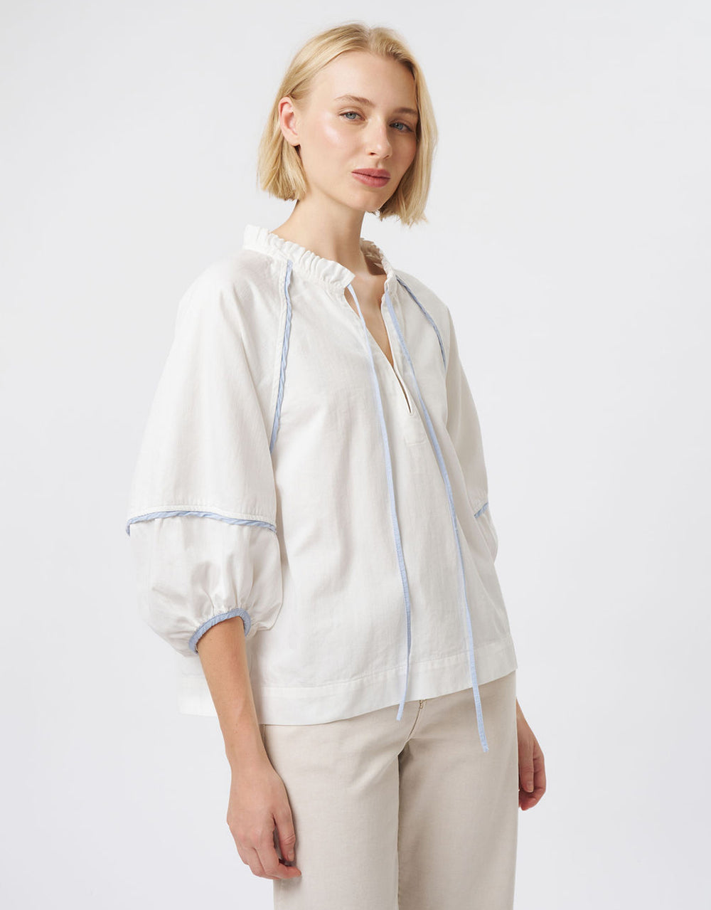 Joanne Denim Shirt - White/Blue Trim
