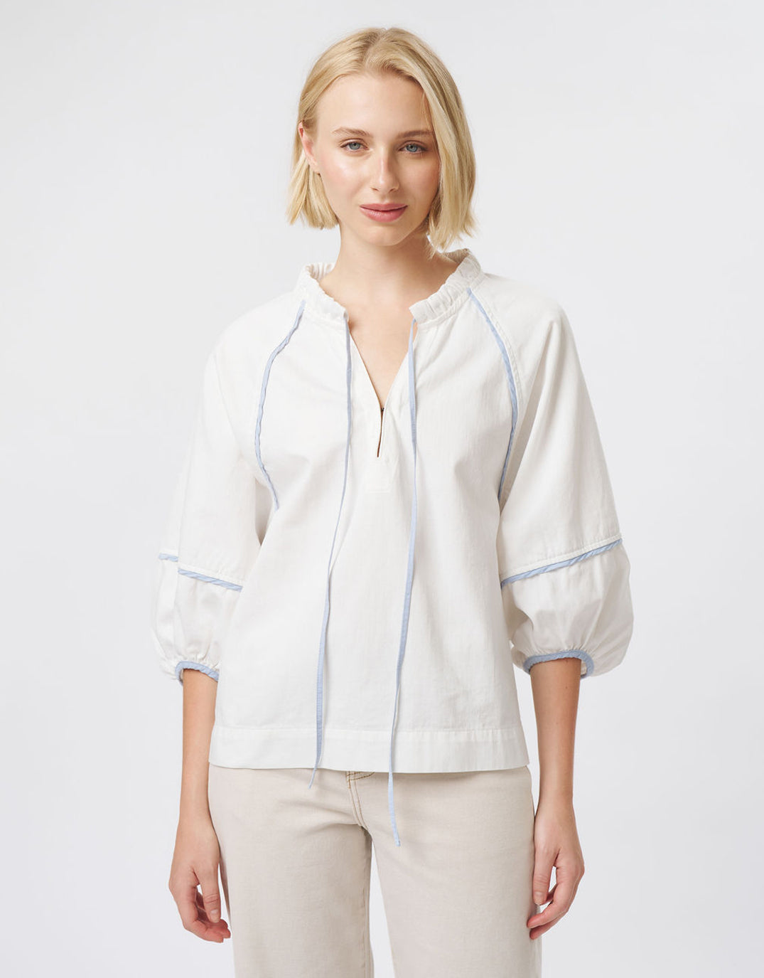 Joanne Denim Shirt - White/Blue Trim