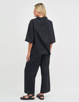 Liberty Rose - Contrast Stitch Linen Pant - Black - White & Co Living Pants