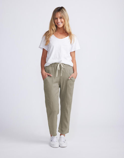 Linen-blend joggers - Khaki green - Ladies | H&M IN