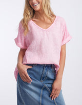Love from Italy - V Neck Calypso Short Sleeve Top - Baby Pink - White & Co Living Tops