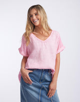 Love from Italy - V Neck Calypso Short Sleeve Top - Baby Pink - White & Co Living Tops