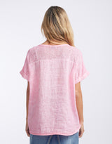 Love from Italy - V Neck Calypso Short Sleeve Top - Baby Pink - White & Co Living Tops