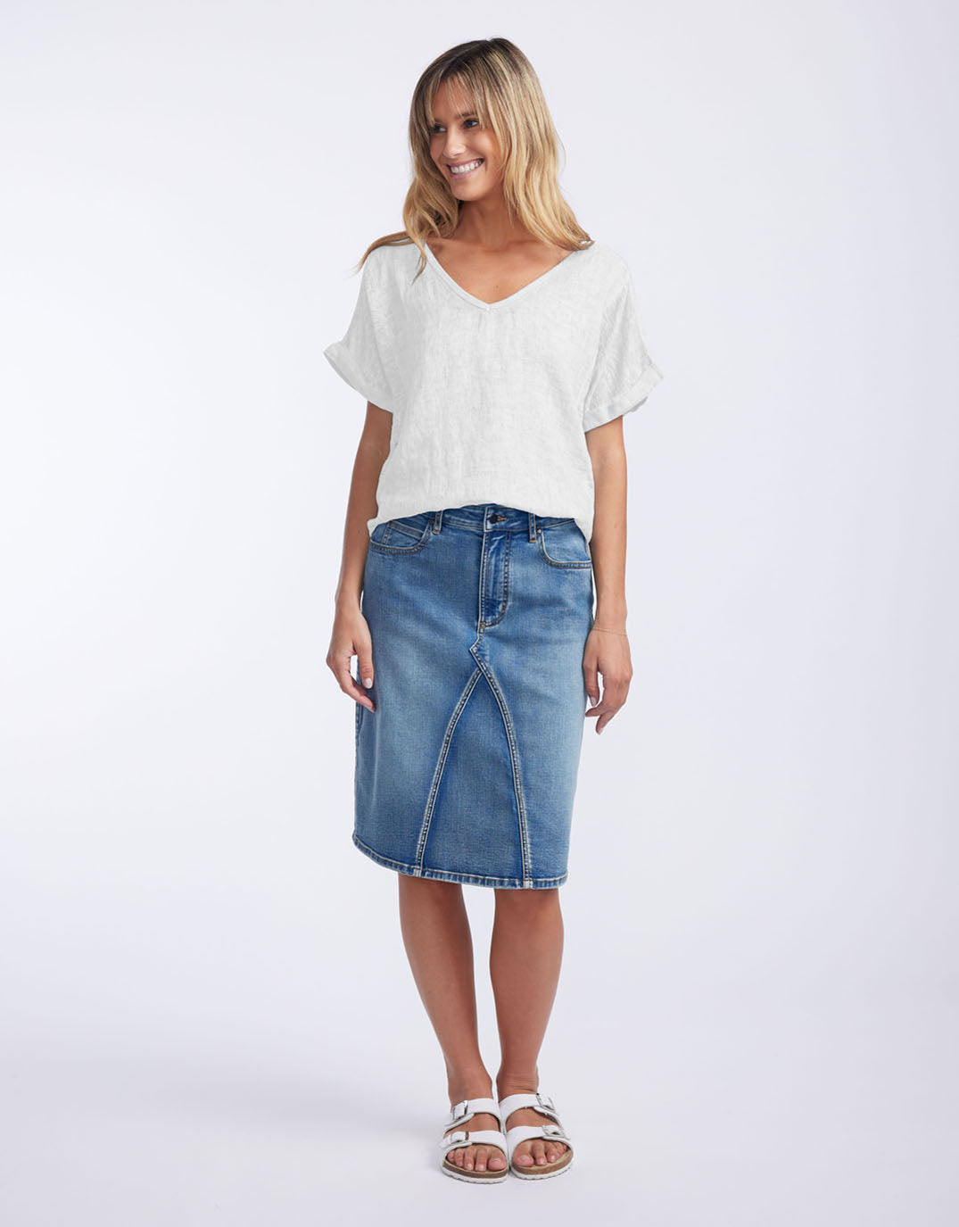 V Neck Calypso Short Sleeve Top - White