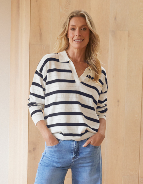 Polo Frenchie Knit - Navy/White