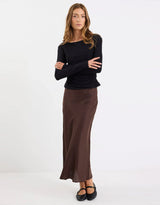reunion-bliss-linen-bias-midi-skirt-dark-chocolate-womens-clothing