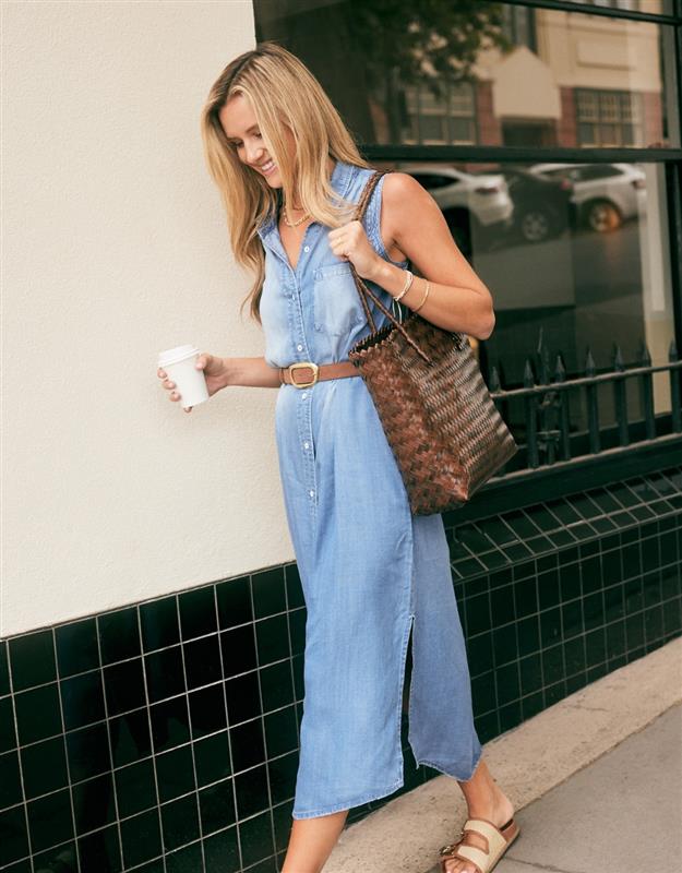 Vintage Denim Sleeveless Dress - Mid Wash