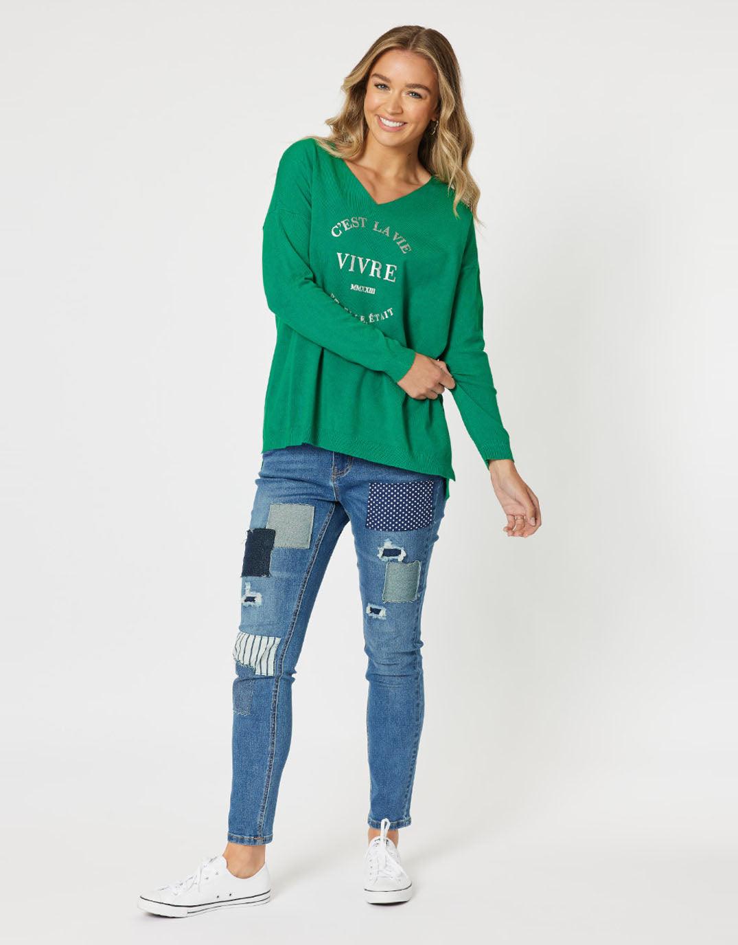 Threadz - Cest La Vie Knit - Ivy - White & Co Living Knitwear