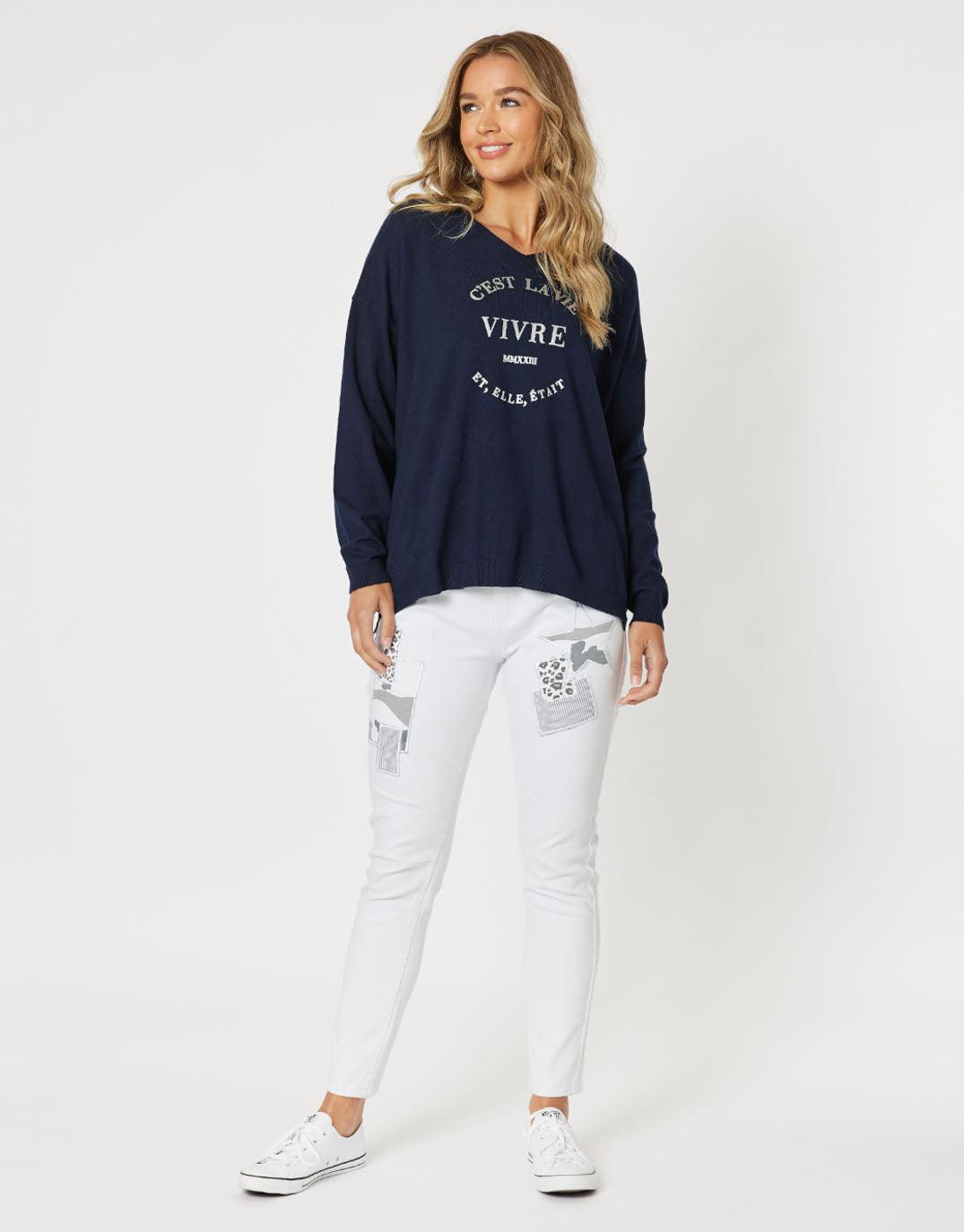Threadz - Cest La Vie Knit - Navy - White & Co Living Knitwear