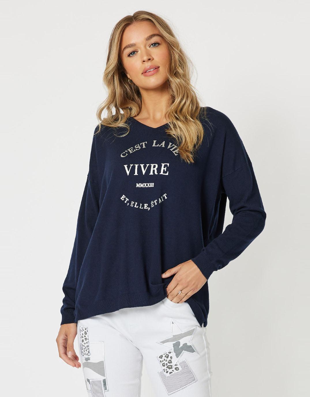 Threadz - Cest La Vie Knit - Navy - White & Co Living Knitwear