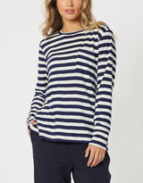Threadz - Stripe Long Sleeve T-Shirt - Navy/White - White & Co Living Tees & Tanks