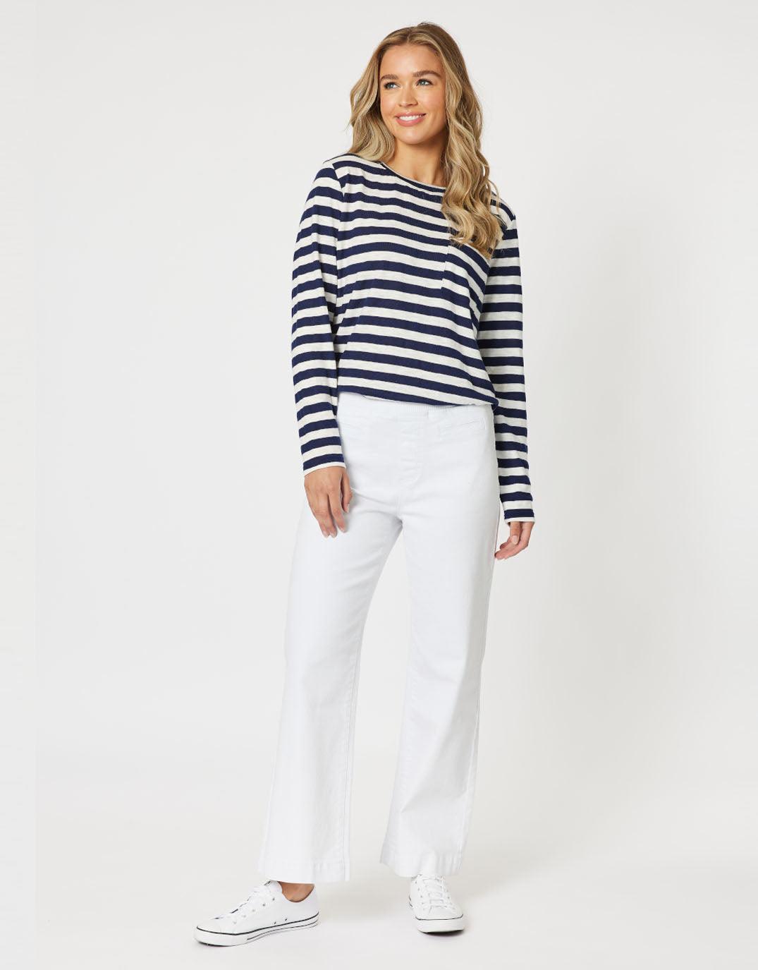 Threadz - Stripe Long Sleeve T-Shirt - Navy/White - paulaglazebrook Tees & Tanks