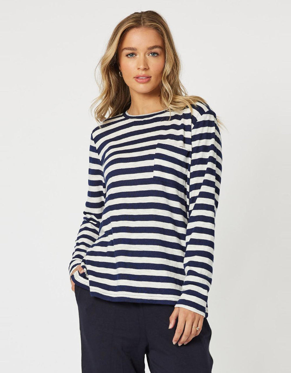 Threadz - Stripe Long Sleeve T-Shirt - Navy/White - paulaglazebrook Tees & Tanks