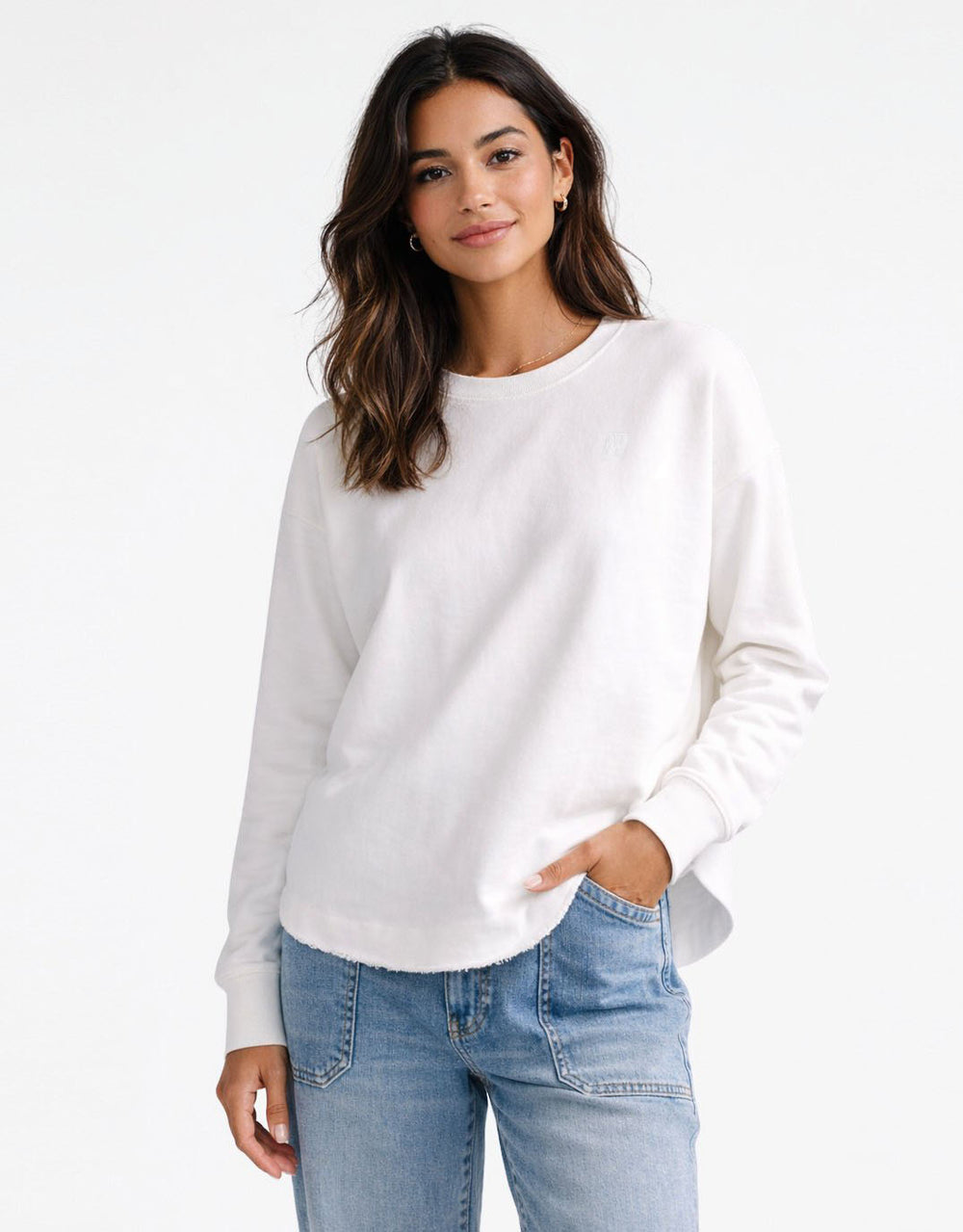 Staple Scoop Hem Sweat - White