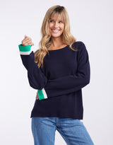 Giselle Lightweight Knit Top - Navy/Green/White