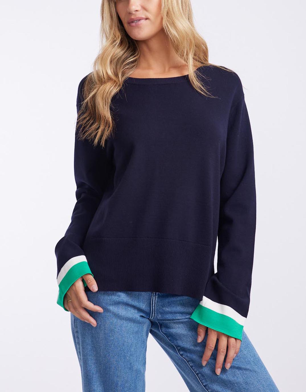 Giselle Lightweight Knit Top - Navy/Green/White