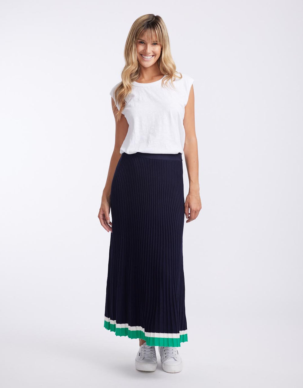 White & Co. - Giselle Rib Skirt - Navy/Green/White - White & Co Living Skirts