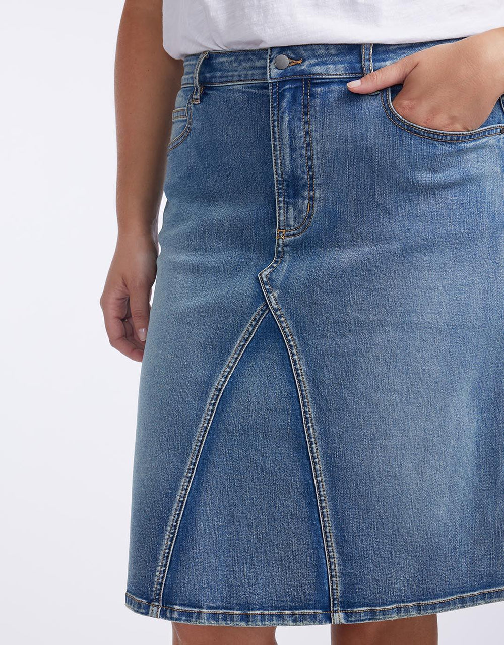 Midwash Denim Midi Skirt, Womens Skirts